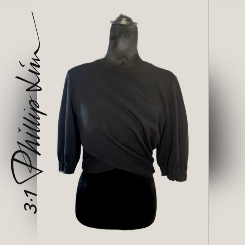 3•1 Phillip Lim Black Cropped Short Sleeve Wrap Top Size Medium (F14)